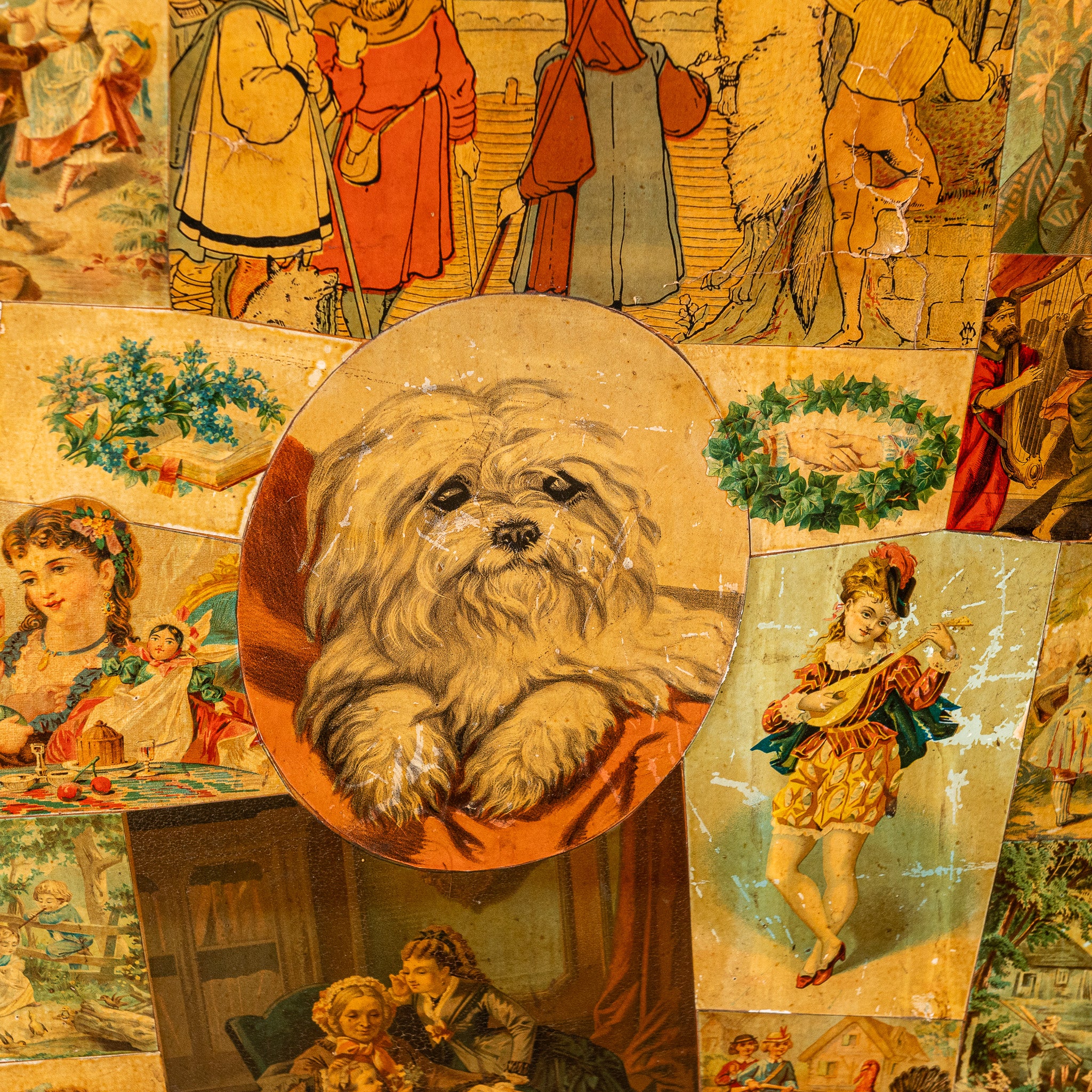 19th century English Victorian decopage folding screen