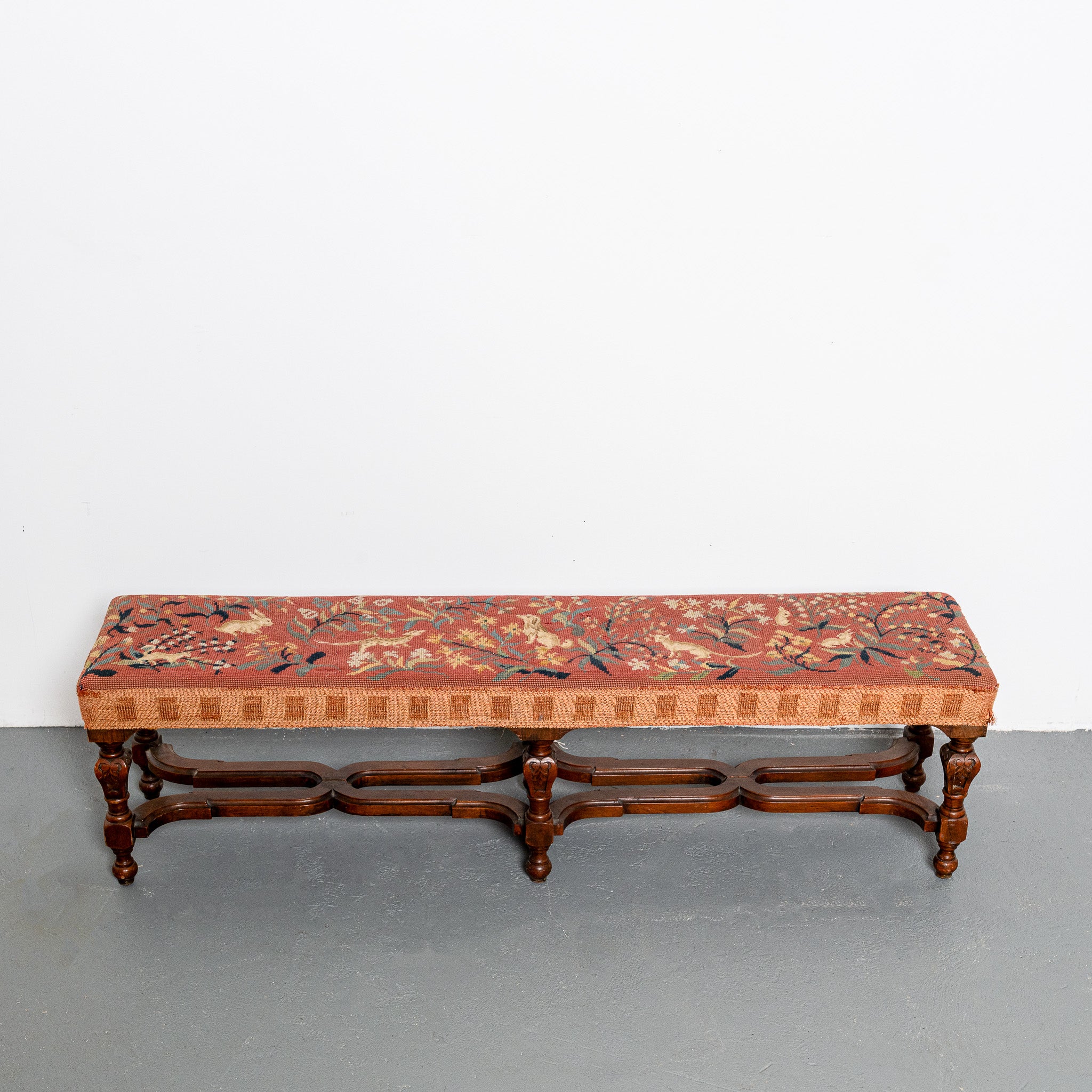 19th century French carved and needlepint upholstered bench
