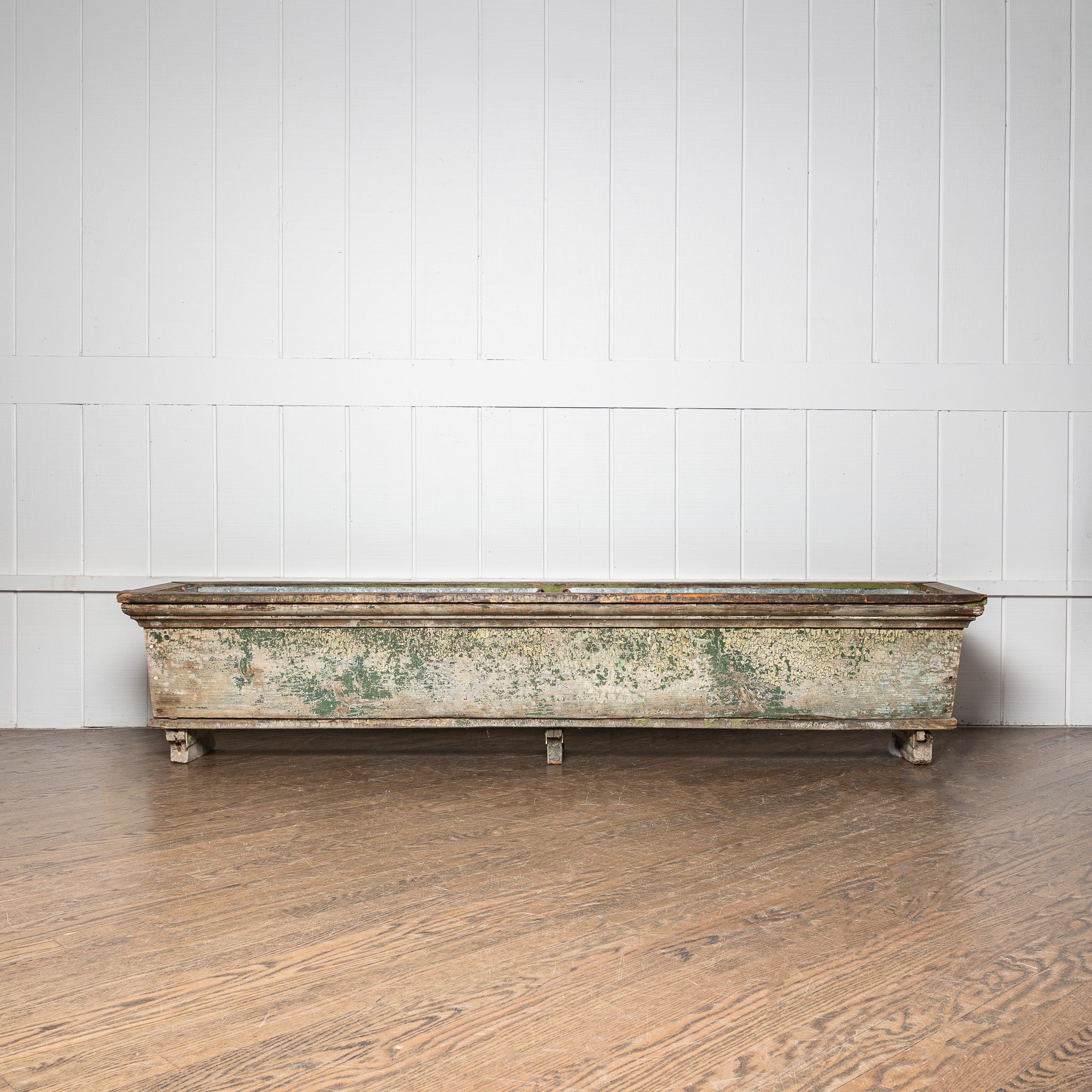19th century French green painted planter with zink planters