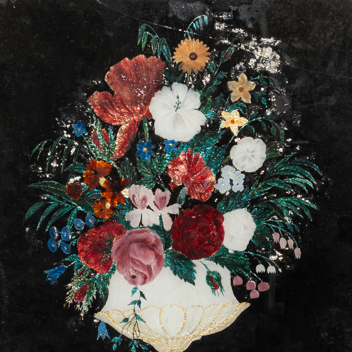 19th century American folk art tinsel painting