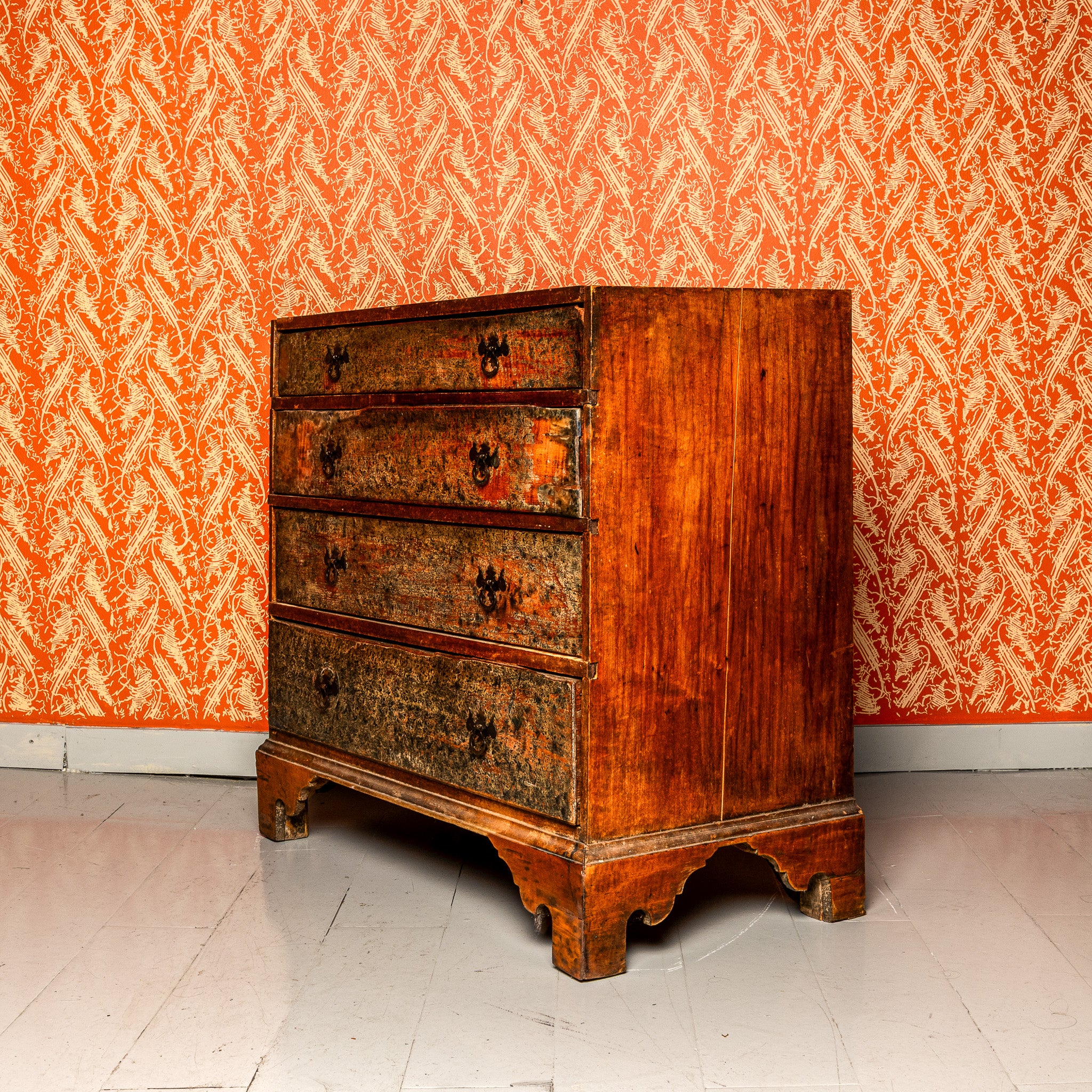 18th century American chest of drawers with folk art decoration