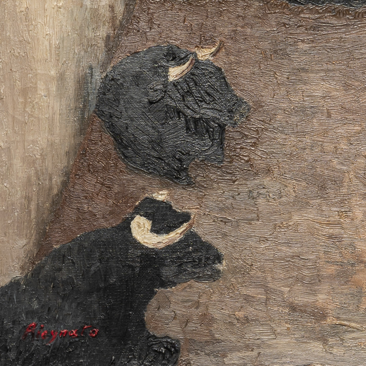 19th century French oil on canvas of resting bulls