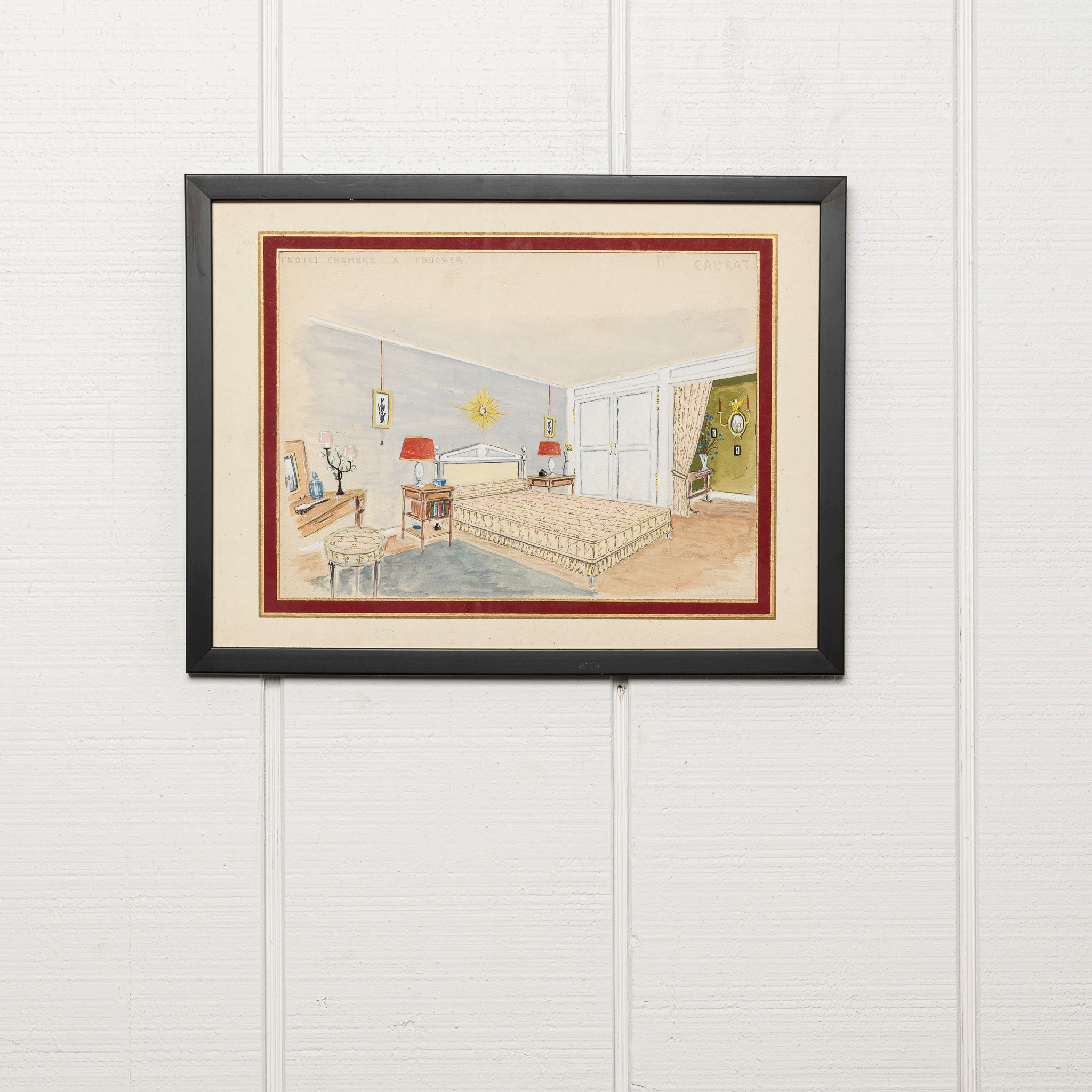 French Art Deco guashe painting of an interior 