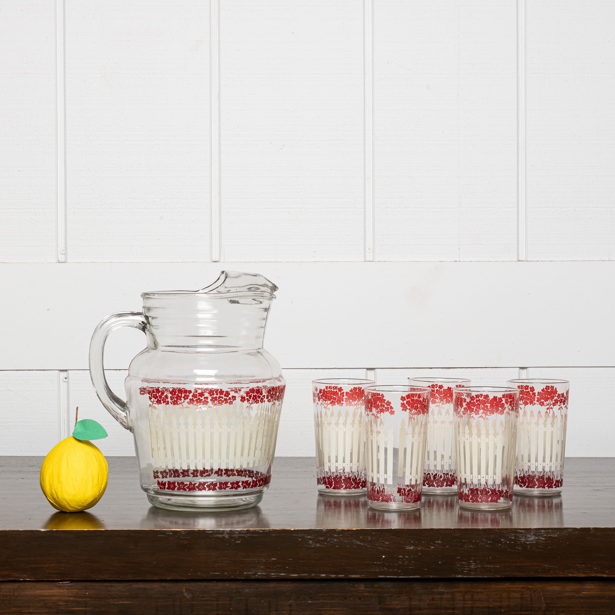 Vintage Glass Lemonade Set with Pitcher and Tumblers