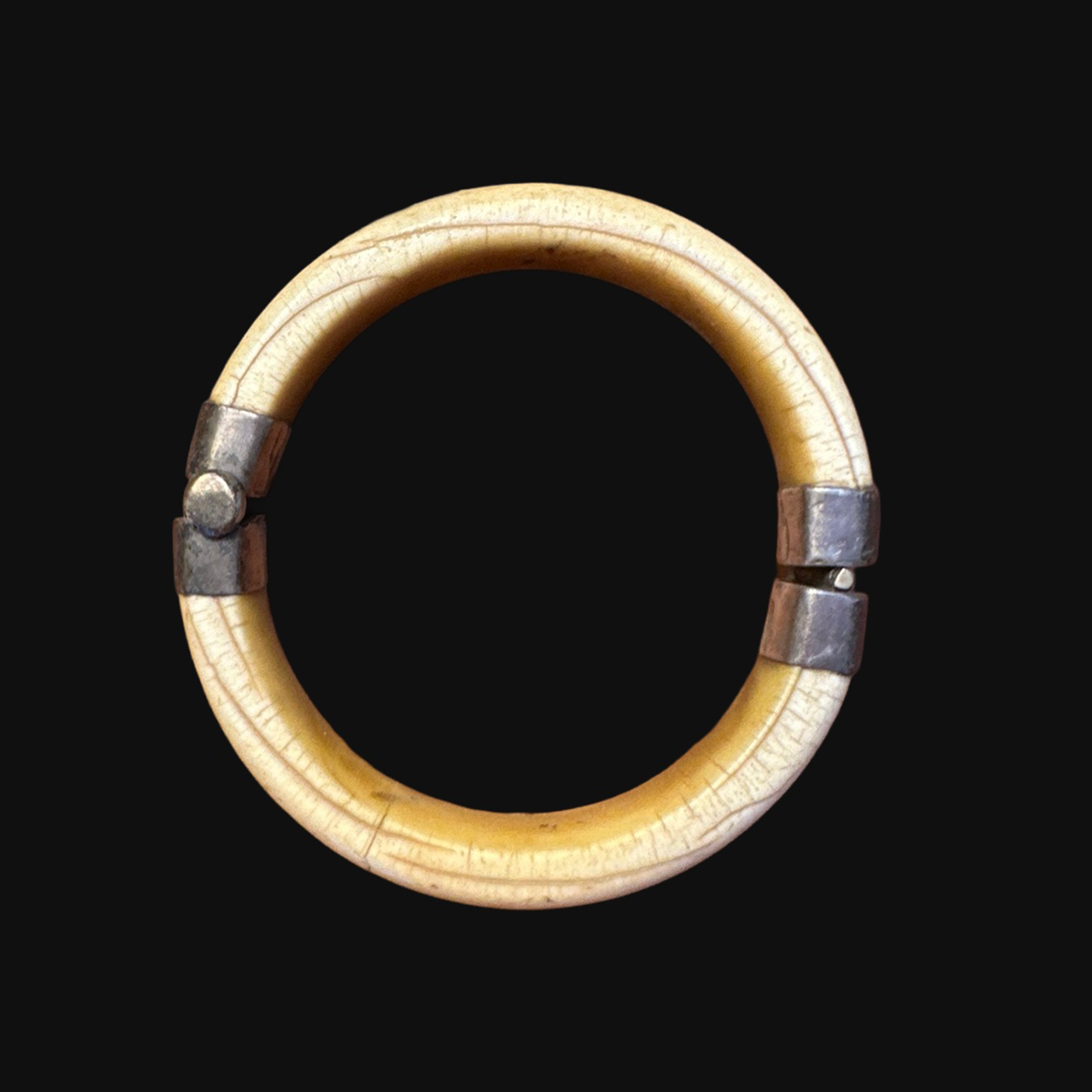 Front view of bone and silver bracelet