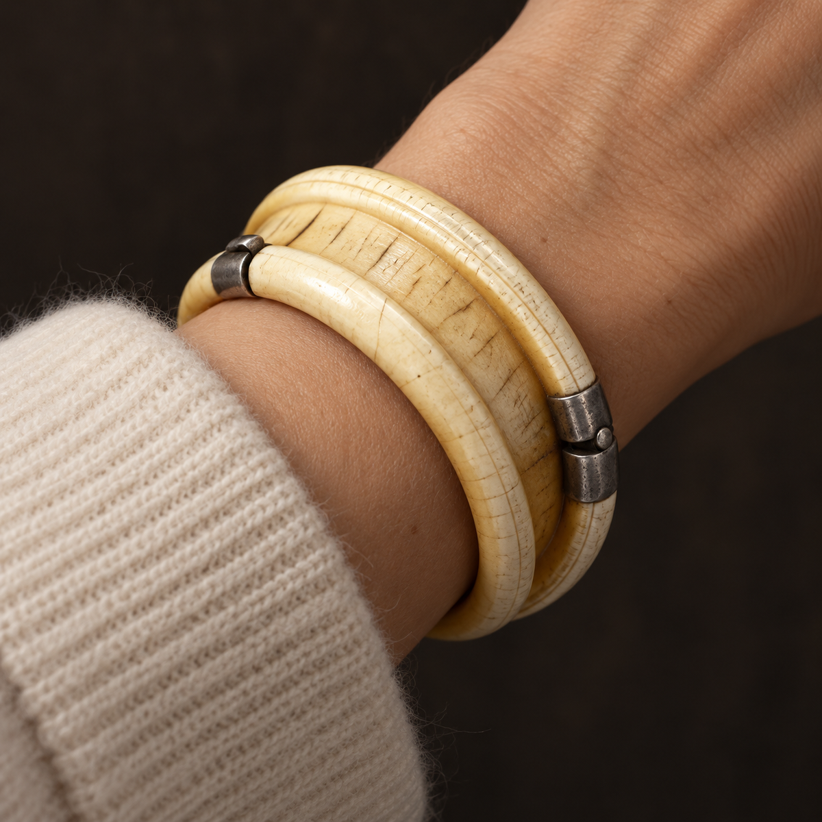 AI styled illustration of bracelet worn on a model; fit is illustrative