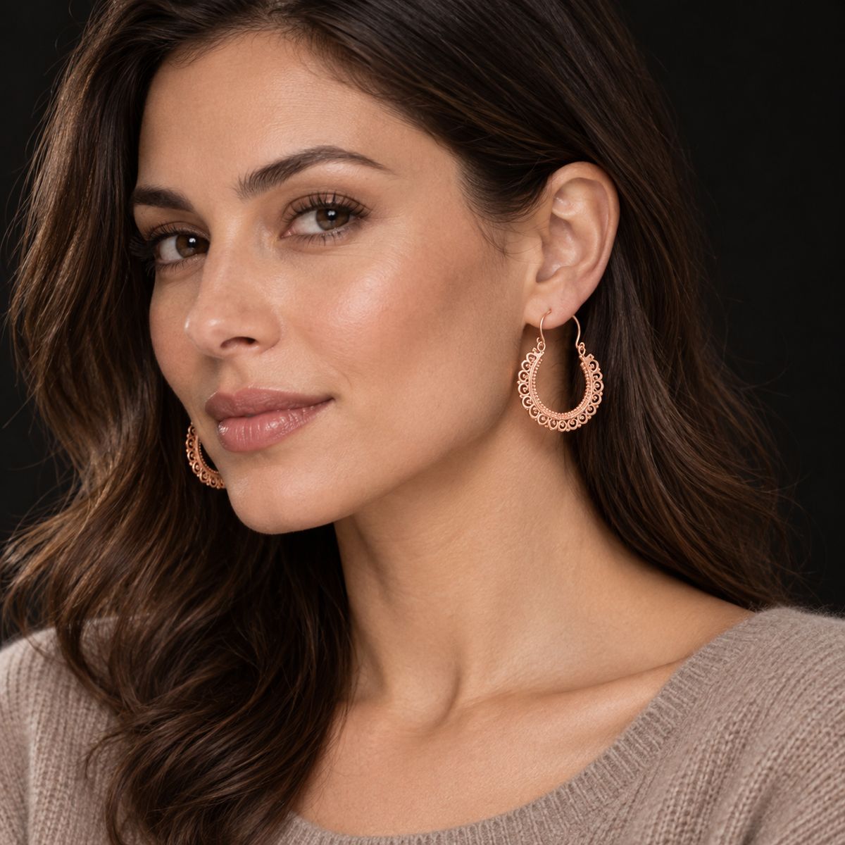 AI STYLING ILLUSTRATION OF BYZANTINE EMPIRE ROSE GOLD VERMEIL EARRINGS