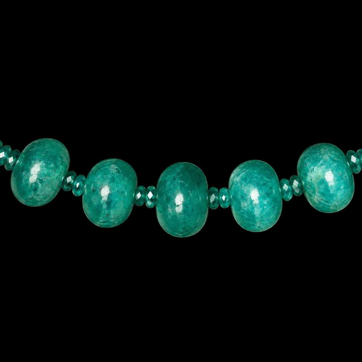 THE SMARAGDINE QUARTZITE NECKLACE WITH FACETED SPACERS BY SEAN MCNANNEY — FRONT VIEW ON BLACK