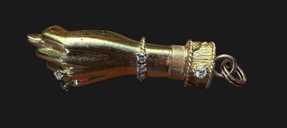 French gold and diamond hand pin attributed to Fred Paris, hero view