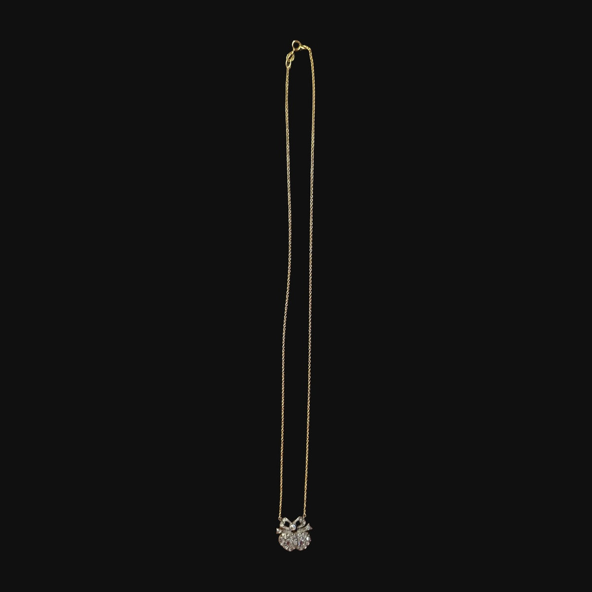 English Georgian diamond double heart necklace in 14 karat gold and silver — full view