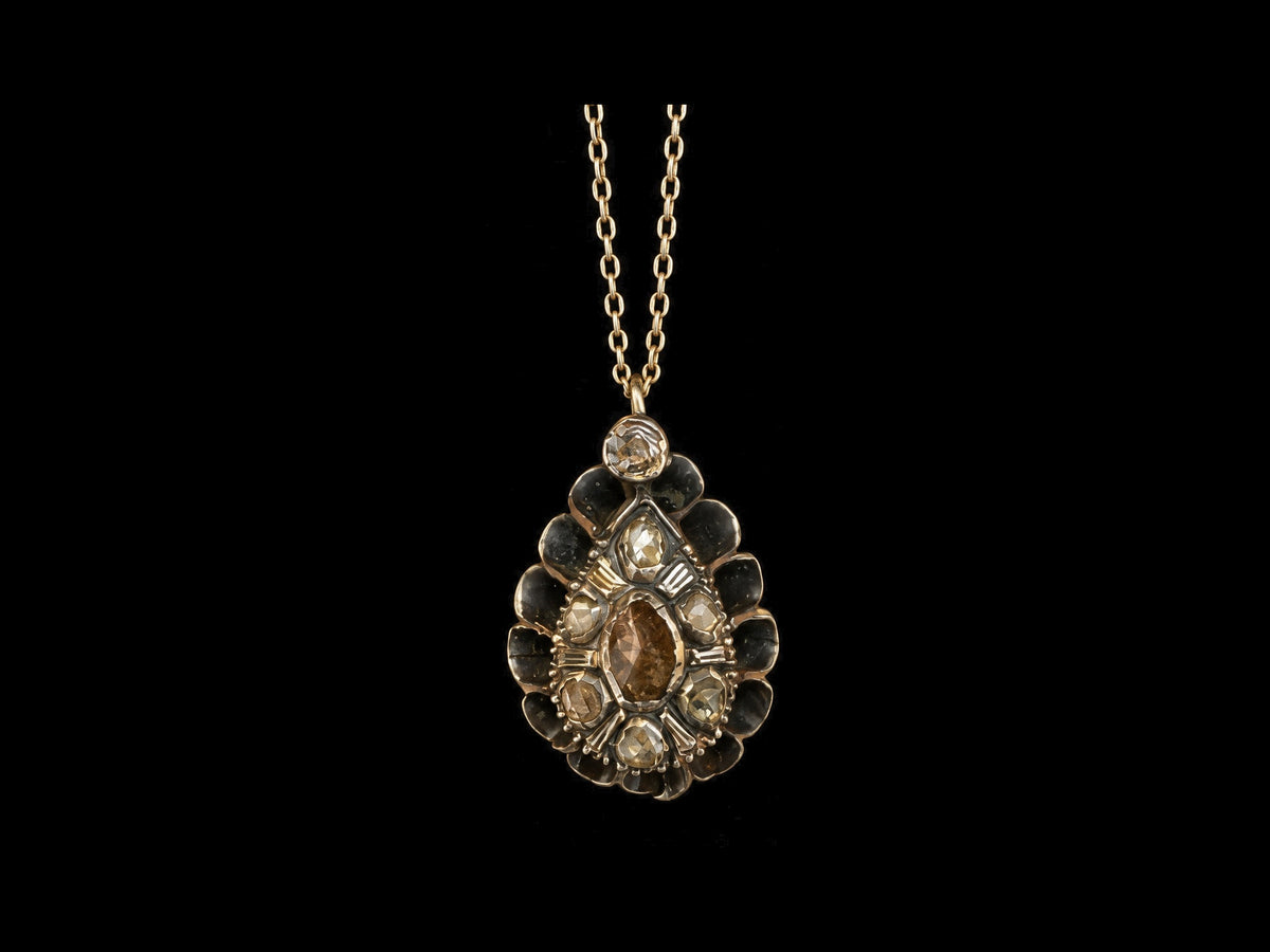18TH CENTURY GEORGIAN ROSE CUT DIAMOND PENDANT IN GOLD AND SILVER — front view