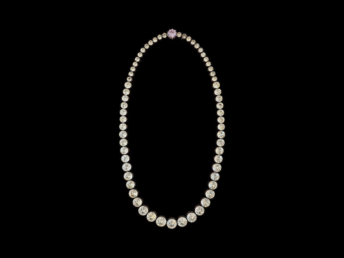 EARLY 20TH CENTURY PASTE RIVIÈRE NECKLACE WITH ALEXANDRITE CLASP — front view