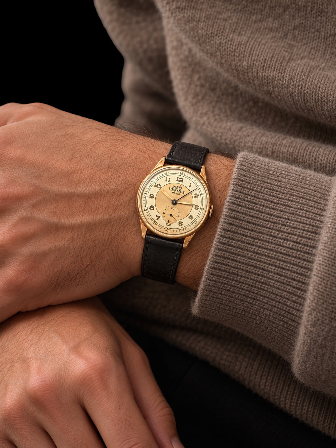 VINTAGE WATCH WITH HERMÈS SIGNED ARABIC DIAL — worn view