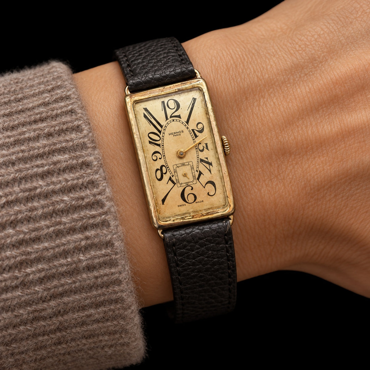CIRCA 1920 ART DECO WATCH WITH HERMÈS SIGNED DIAL — worn view