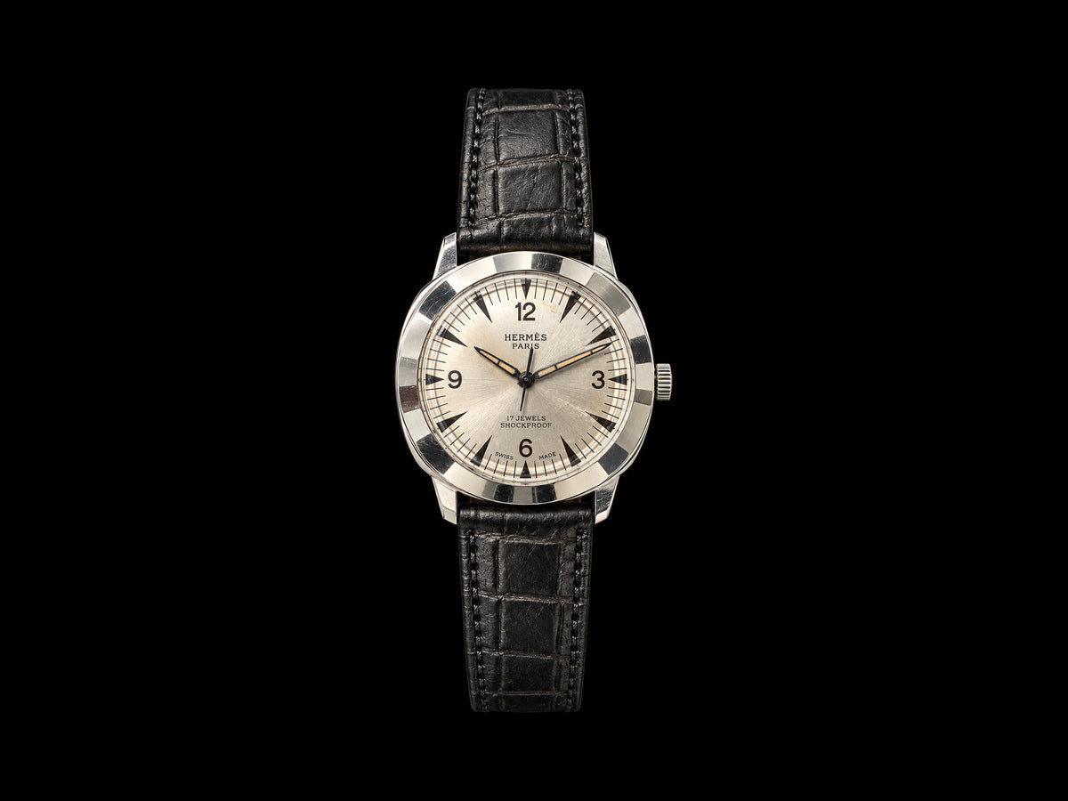 VINTAGE WATCH WITH HERMÈS SIGNED SILVER DIAL — front view