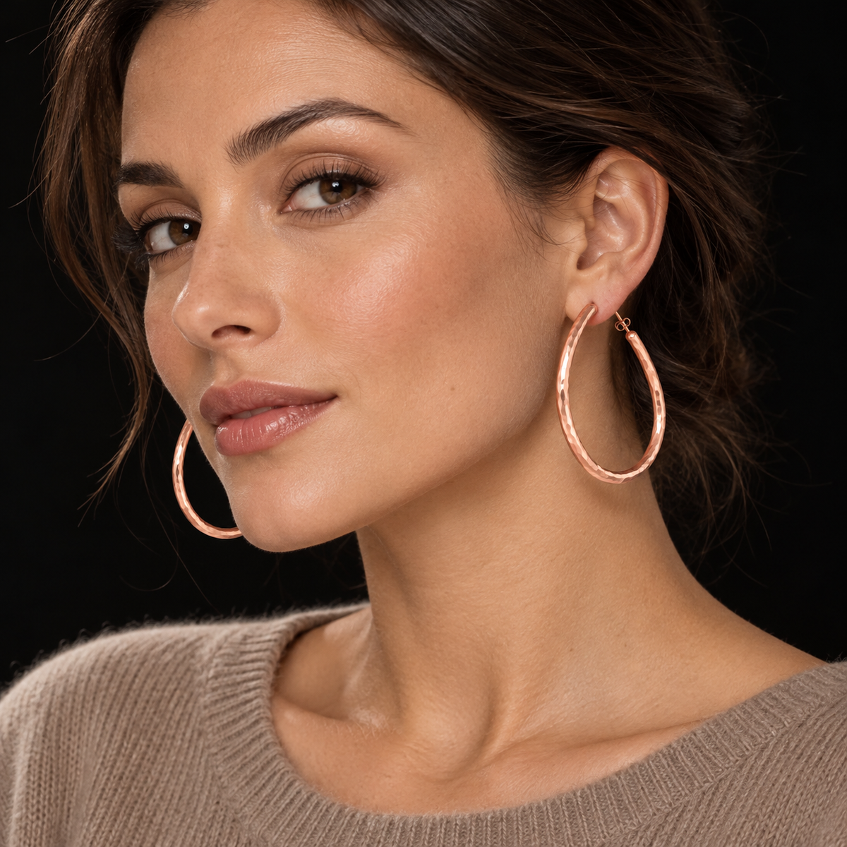 AI STYLING ILLUSTRATION OF LARGE ROSE GOLD VERMEIL HOOPS