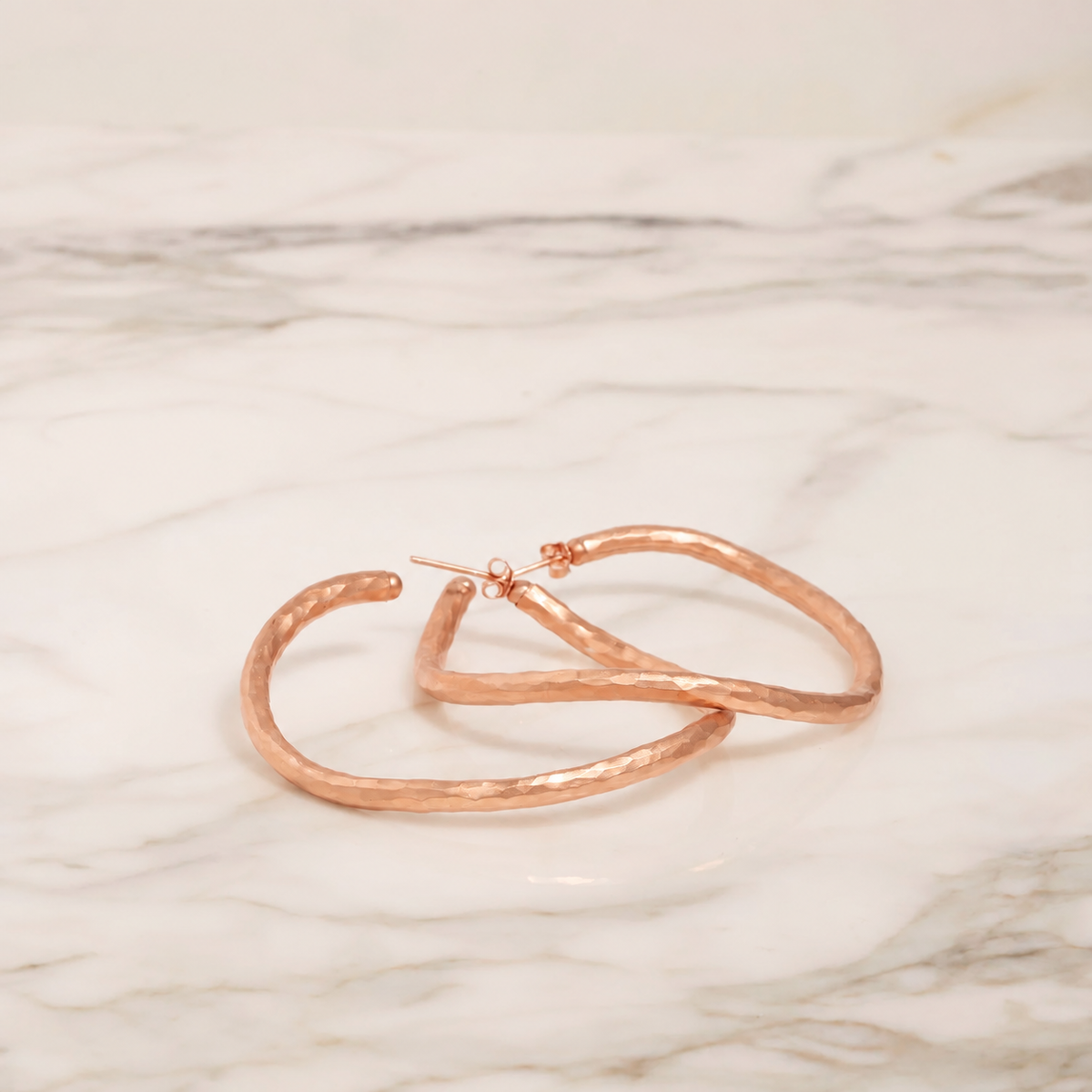 LARGE HAMMERED ROSE GOLD VERMEIL HOOP EARRINGS largeRose