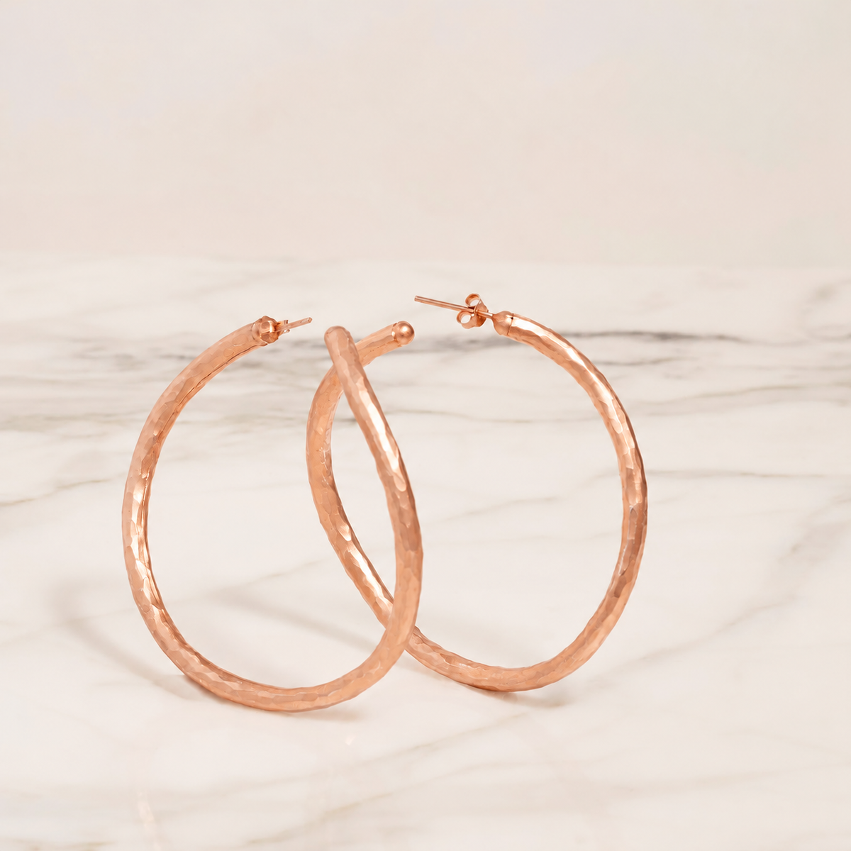 LARGE HAMMERED ROSE GOLD VERMEIL HOOP EARRINGS largeRose4