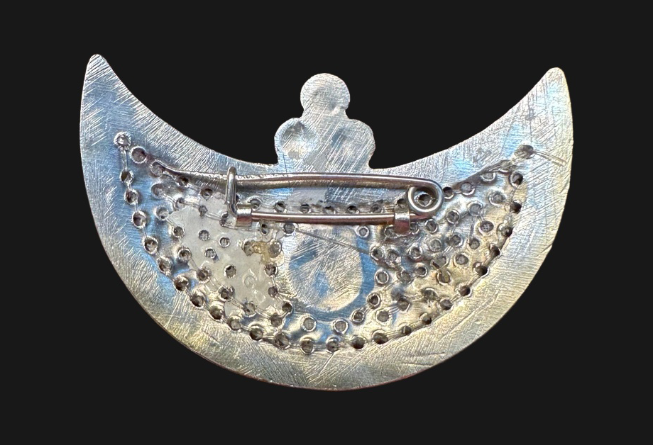 Reverse of adapted Mongolian barrette showing pin clasp