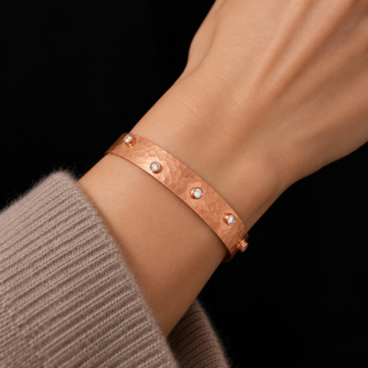 NIGHT SKY ROSE GOLD VERMEIL PASTE BRACELET ON A MODEL, AI STYLING ILLUSTRATION