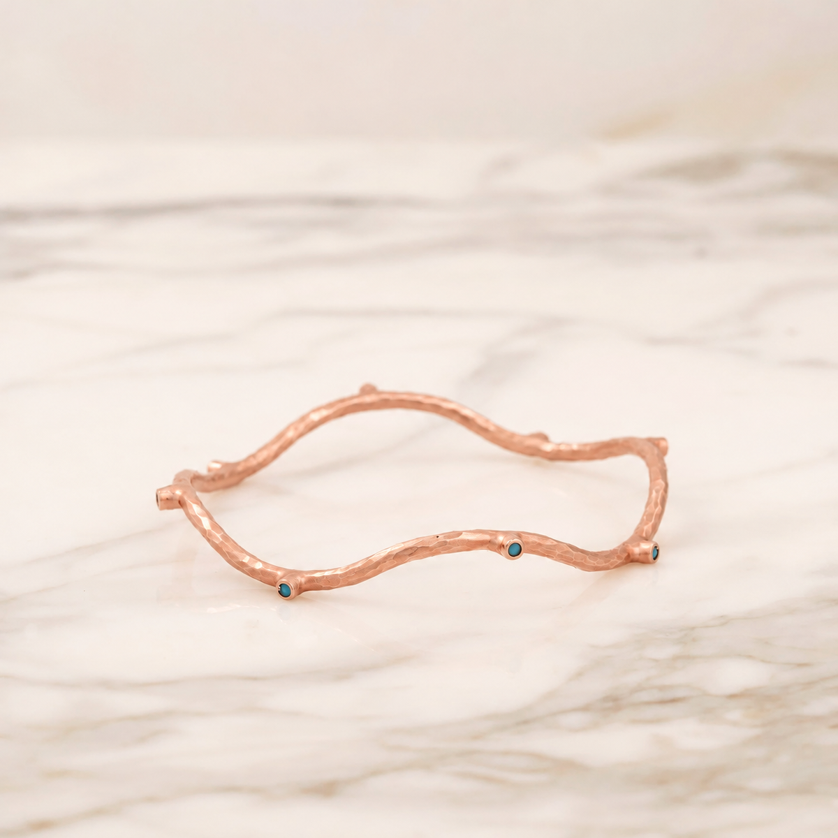 HAMMERED ROSE GOLD VERMEIL BLUE PASTE STACKING BRACELETS, FINISH EDITED